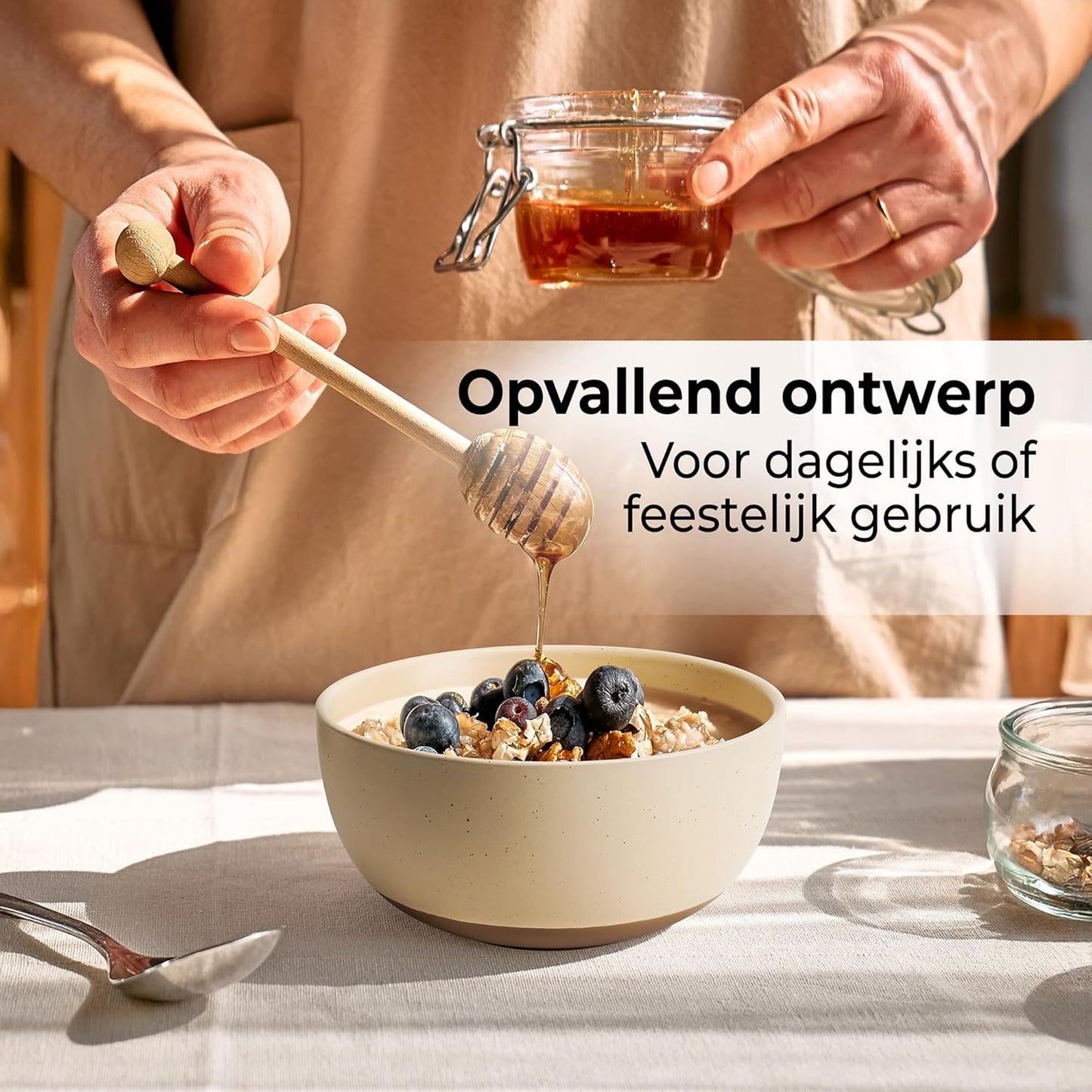 MIAMIO – Set of 4, 28 Ounce Ceramic Soup Bowls/Cereal Bowl Set for Salad, Oatmeal, Fruit, Rice – Dishwasher & Microwave Safe – Aura Collection (Cozy Neutral, Bowls (4x))