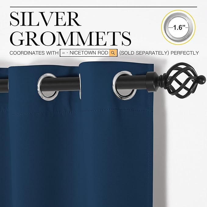 NICETOWN Moroccan Blue Blackout Curtains 96" Long - Image 3