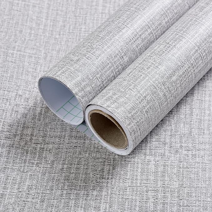 Yancorp 32.8ft Gray Textured Fabric Wallpaper Faux Grasscloth Peel and Stick by YancorpHomeDecor