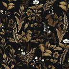 Dark Floral Peel and Stick Wallpaper, Vintage Leaf Pattern Black Gold Self by VOLEAARWALLPAPER