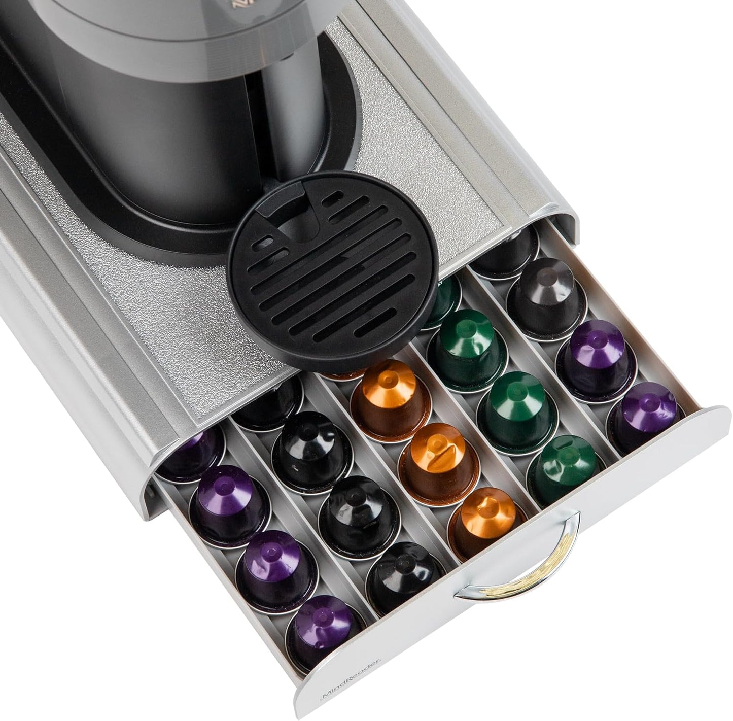Mind Reader Nespresso Compatible Capsule Drawer, Countertop, Coffee Pod Holder, Storage, 9.25"L x 15"W x 2"H, Silver