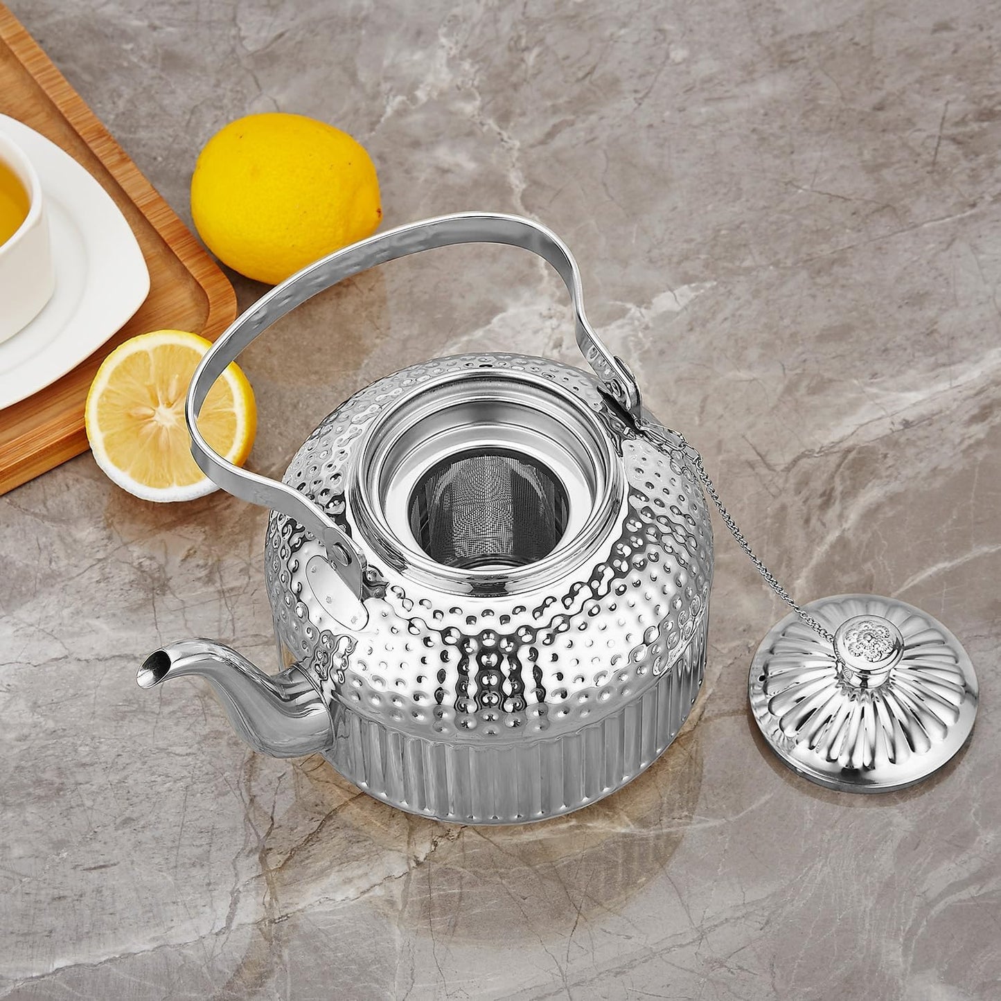 SANQIAHOME Antique 1.5L (50Oz) Stainless Steel Teapot with Infuser Silver