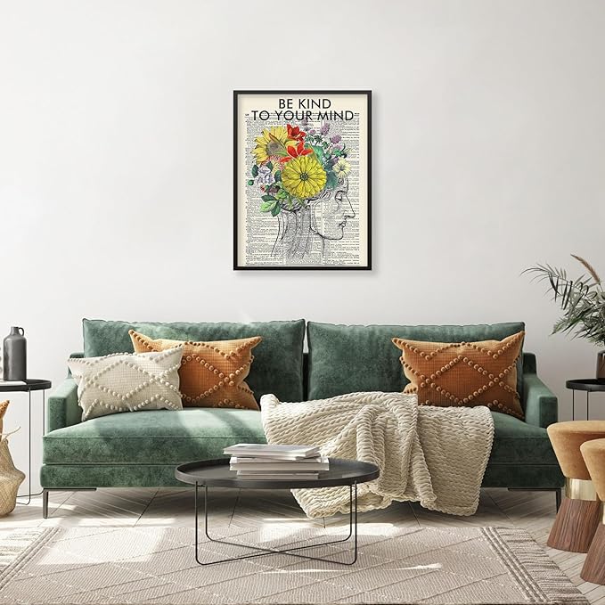 Be Kind To Your Mind Quote Poster Prints Mental Health Canvas Wall Art 08x10 - Image 6