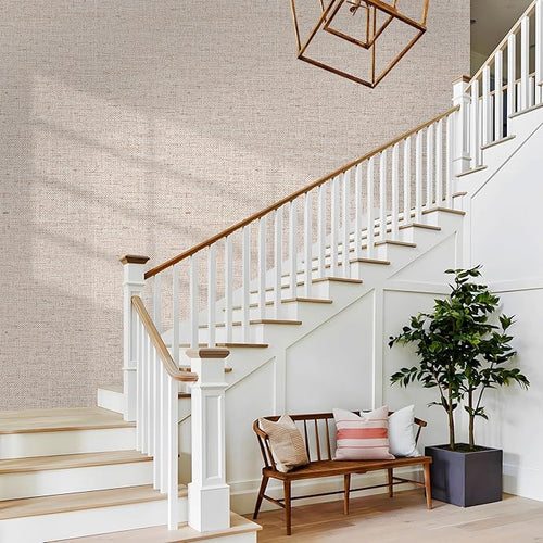 15.75"x590.6" Beige Grasscloth Wallpaper Peel and Stick Removable Textured Wall - Image 2