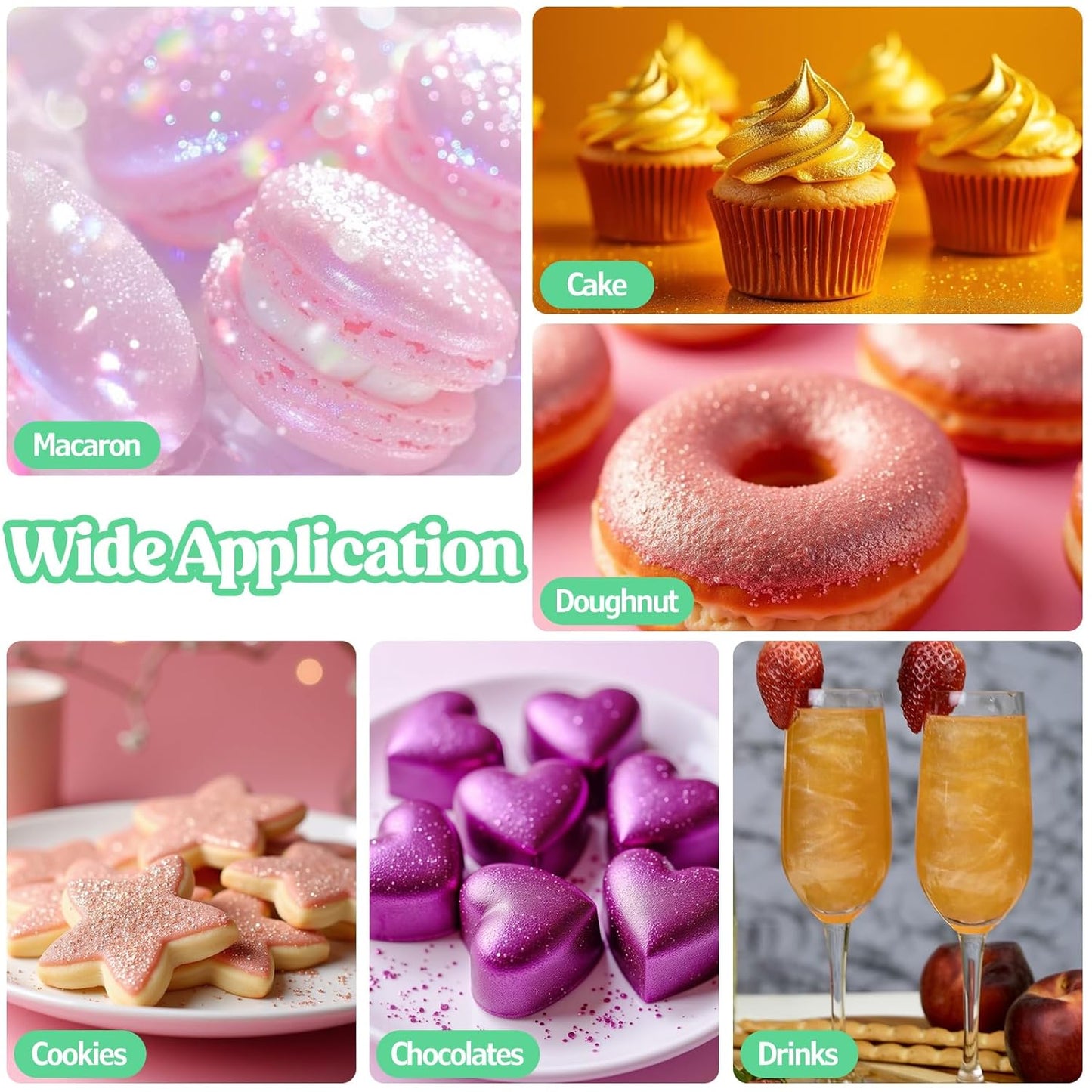 Nomeca Edible Glitter for Drinks Cakes, 8 grams Food Grade Luster Dust Sprinkles Glitter for Cake Decorations, DIY Cocktails, Beverages & Cake Decorating, Dessert Cake Topper (11-Fruit Green)