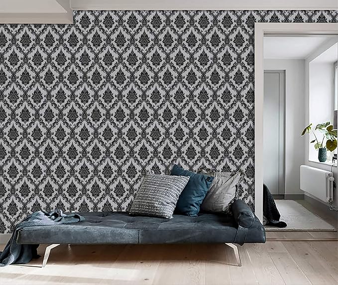 17.7" x 394" Black Peel and Stick Wallpaper Black Vintage Wall Paper - Image 5