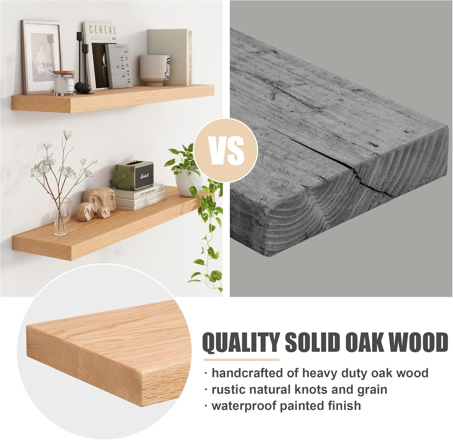 Floating Shelves for Wall, USA-Sourced Oak Wood 55 Inch Long Wall Shelves, Natural Wooden Wall Mounted Picture Ledge Shelf, Nursery Book Storage Shelf Kids Bookshelf, Display Shelf for Bathroom