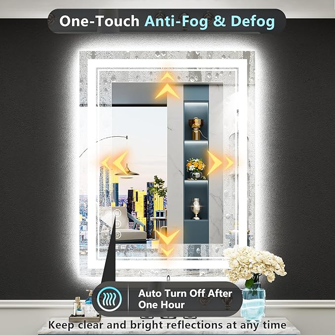 24x30 LED Bathroom Mirror with Lights, Backlit and Front Lit Anti-Fog Lighted - Image 5
