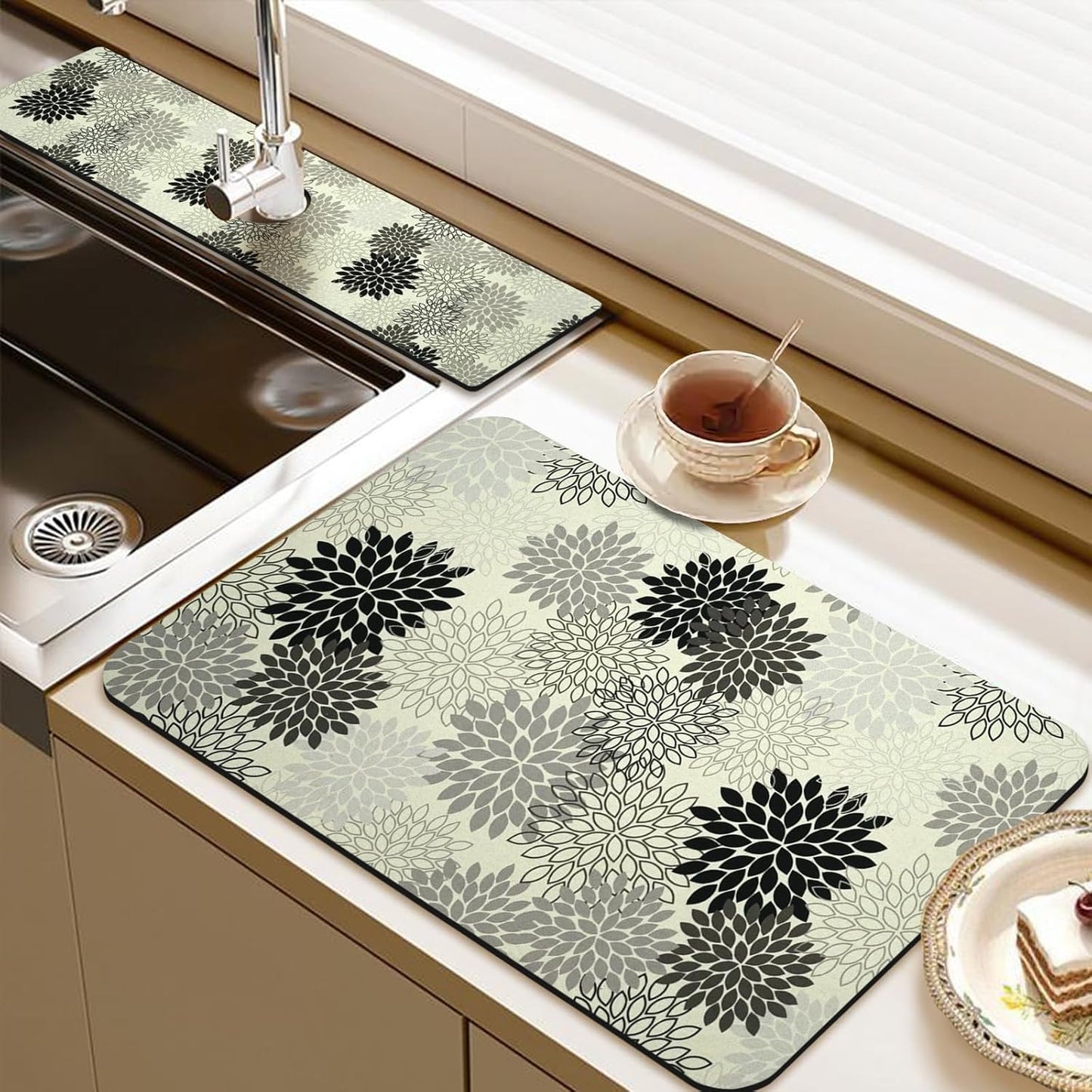 19.5" x 12" Dish Drying Mat & 24" x 5.5" Sink Splash Guard, Super Absorbent Drainer Rack Mat for Kitchen Counter Coffee Bar