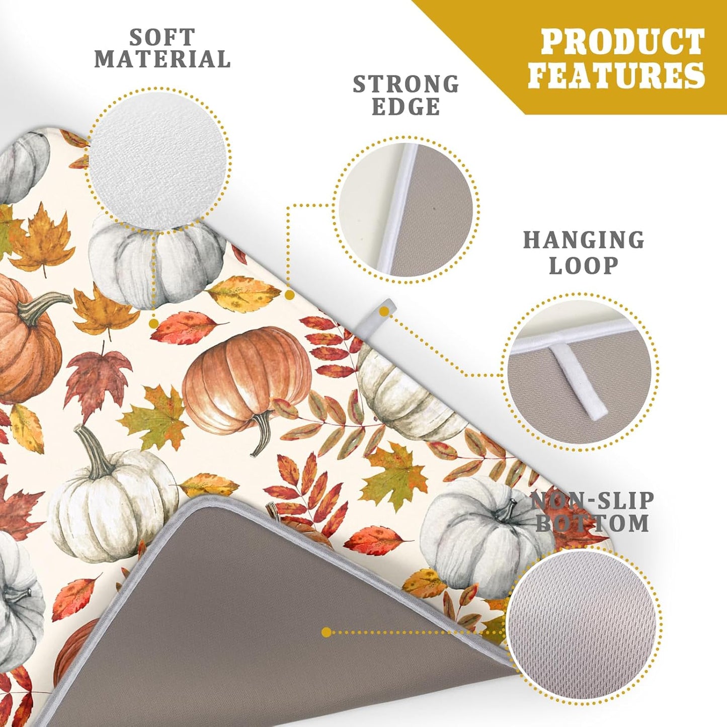 Fall Dish Drying Mat for Kitchen Counter 16x18 Inch Autumn Pumpkins Maple Leaves Drying Mats Thanksgiving Absorbent Reversible Dish Pad Fast Dry Drainer Mat Protector for Countertop Coffee Bar