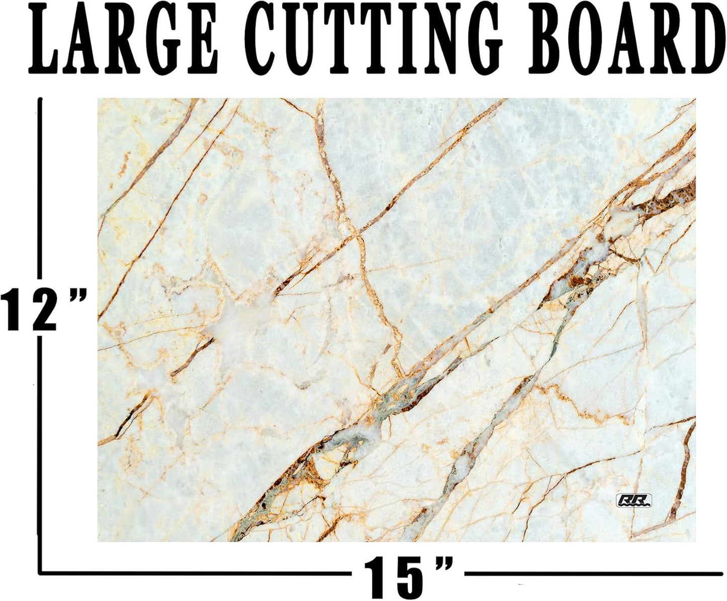 Rogue River Tactical White Brown Marbled Stone Pattern Textured Marble Art Kitchen Glass Cutting Board Modern Decorative Gift Abstract Wavy Contrast Design