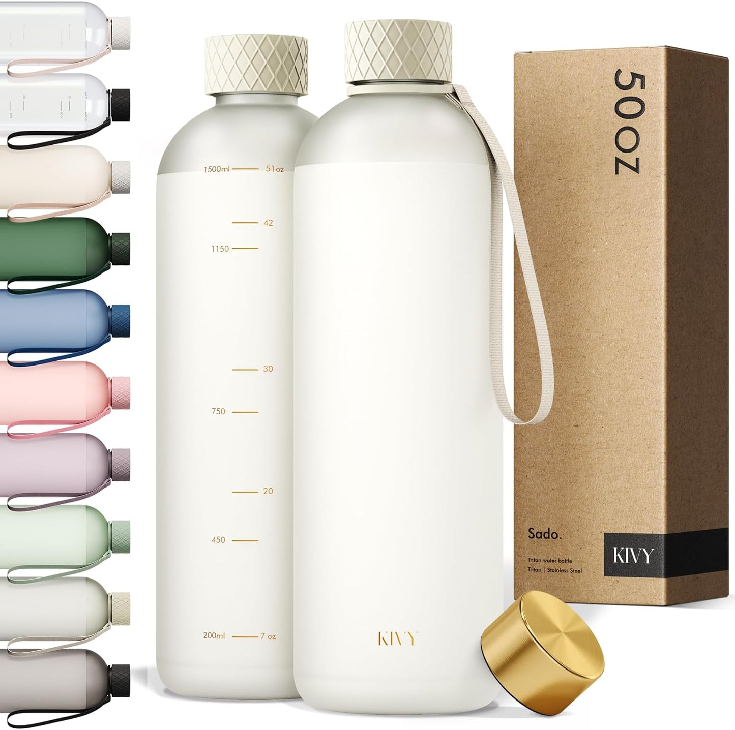 KIVY Slim Water Bottle 50oz [Lightweight & Shatterproof] - Reusable Tritan Water Bottle - Leak Proof Water Bottle for Women & Men - No Spill - Dishwasher Safe - BPA Free