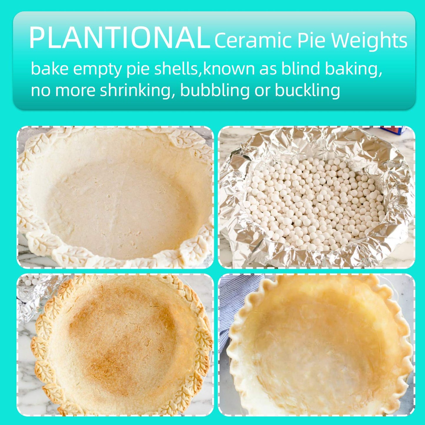 PLANTIONAL Ceramic Pie Weights, 1.32Lb Reusable 10mm Baking Beads with Wheat Straw Container, Natural Ceramic Stoneware Baking Beans for Pie Crust Pastry (Beige)