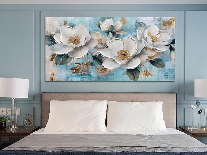 Ardemy Flower Wall Art for Living Room White Floral Canvas Art Wall Decor - Image 4