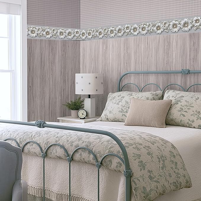 Silver Floral Wallpaper Border 196x4 Inch Peel and Stick Wall Border Metallic - Image 7