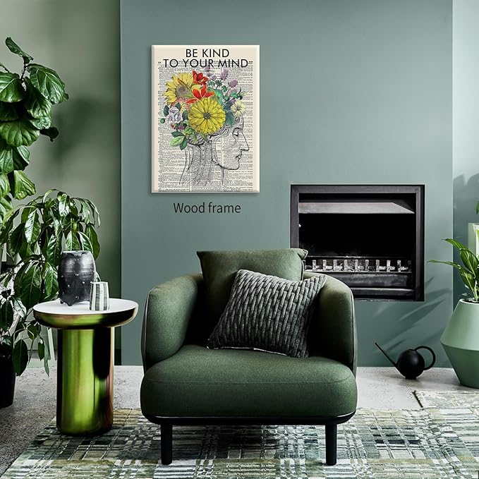 Be Kind To Your Mind Quote Poster Prints Mental Health Canvas Wall Art 08x10 - Image 5