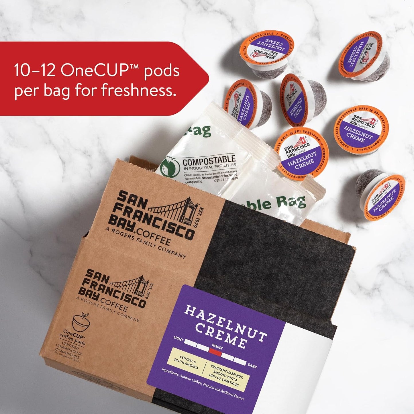 San Francisco Bay Compostable Coffee Pods - Hazelnut Crème (36 Ct) K Cup Compatible including Keurig 2.0, Flavored, Medium Roast