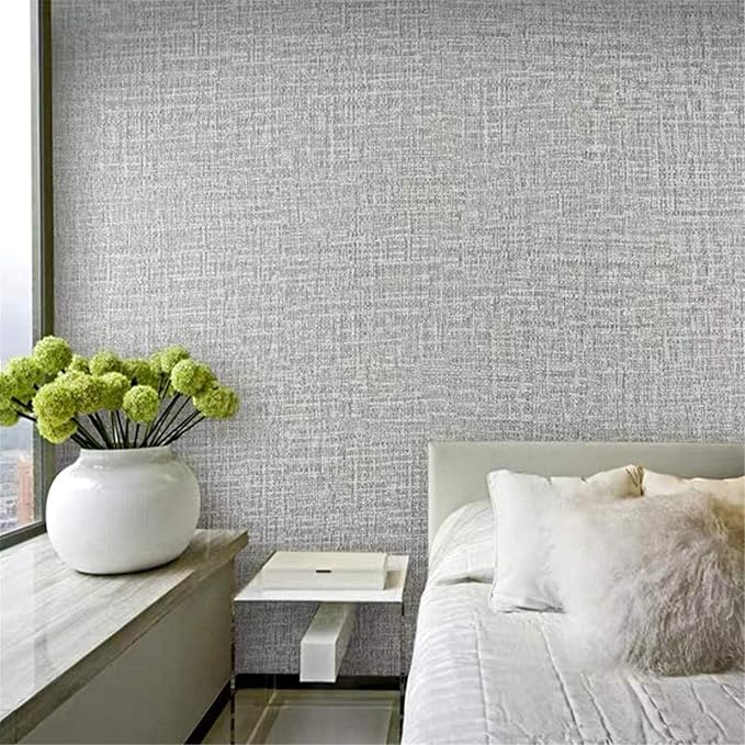 Yancorp 10ft Textured Fabric Gray Wallpaper Faux Grasscloth Grey Peel and Stick - Image 7