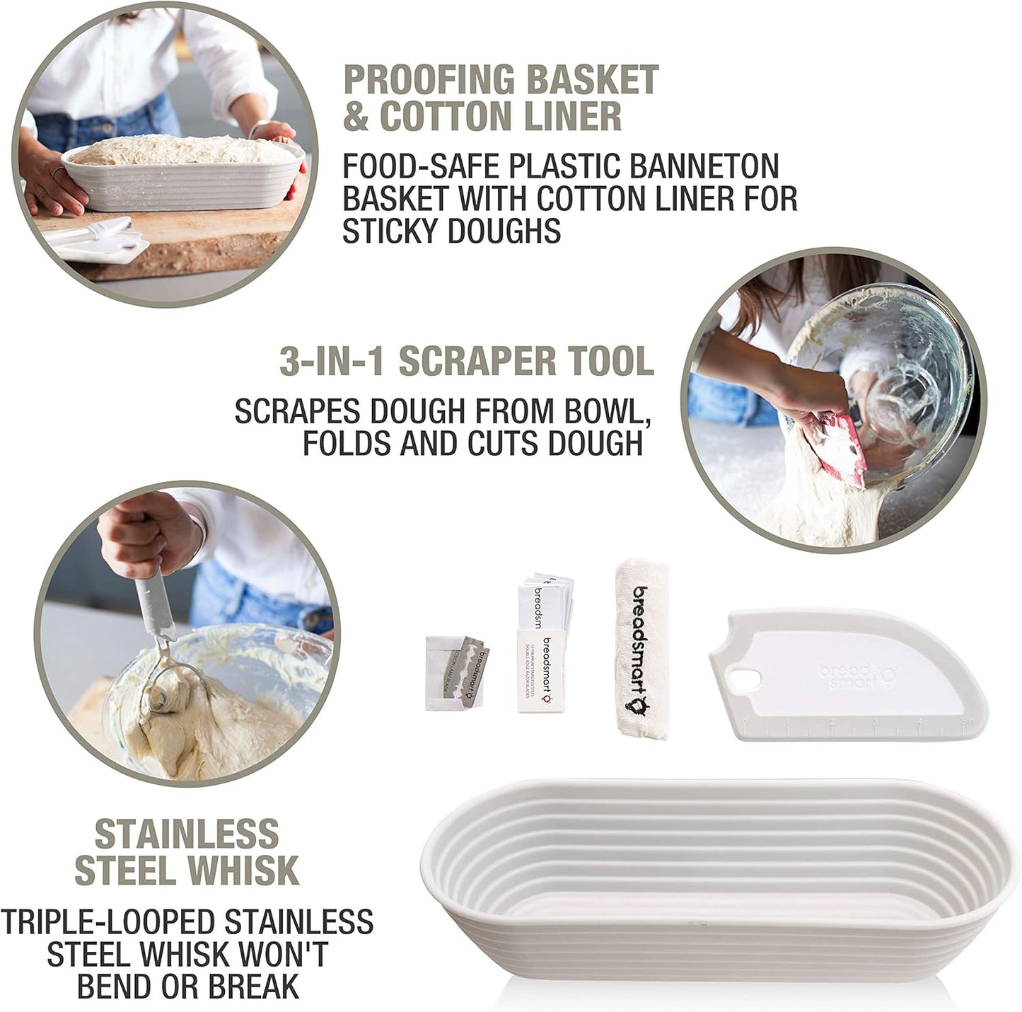 Artisan Bread Making Kit - 5PC Sourdough Bread Baking Supplies Set - Lame, Scraper, Whisk, Banneton Bread Proofing Basket & Cotton Liner