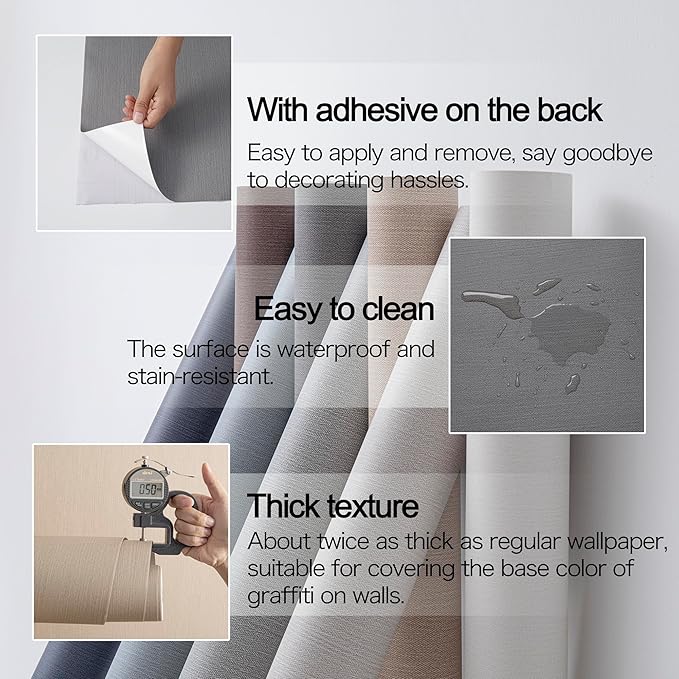 24"x393" Grey Grasscloth Peel and Stick Fabric Textured Contact Paper Linen - Image 4