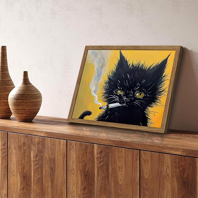 Vintage Black Cat Wall Art, Mens Room Canvas Print Poster, Cool Animals Picture - Image 2