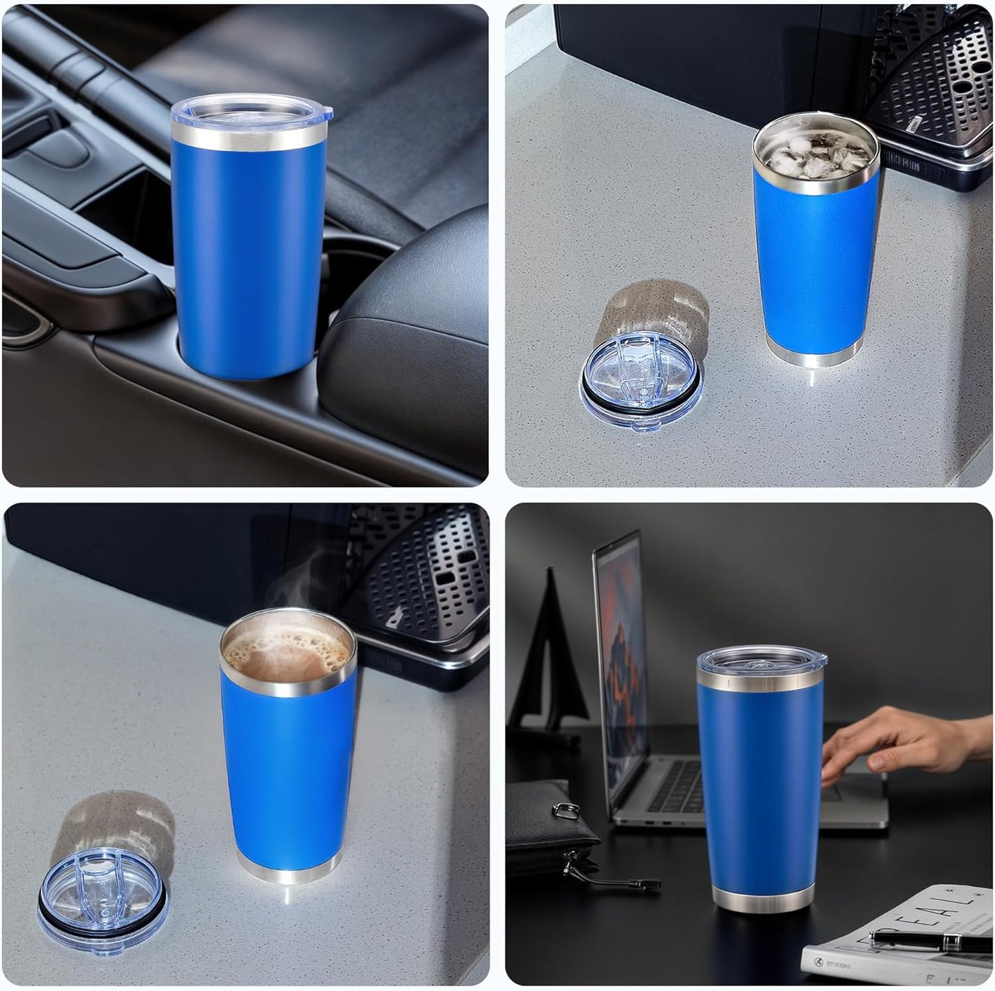 OMTech 20oz Tumblers Bulk, 12pc Stainless Steel Tumbler Set with Lid & Straw, Double Wall Vacuum Insulated Mug for Laser Engraver, Travel Coffee Mug for Hot & Cold Drinks, Navy Powder Coated Cup