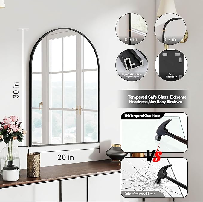 SCWF-GZ 30x20 Arch Mirror Rectangle Wall Mounted Hanging or Against Wall - Image 3