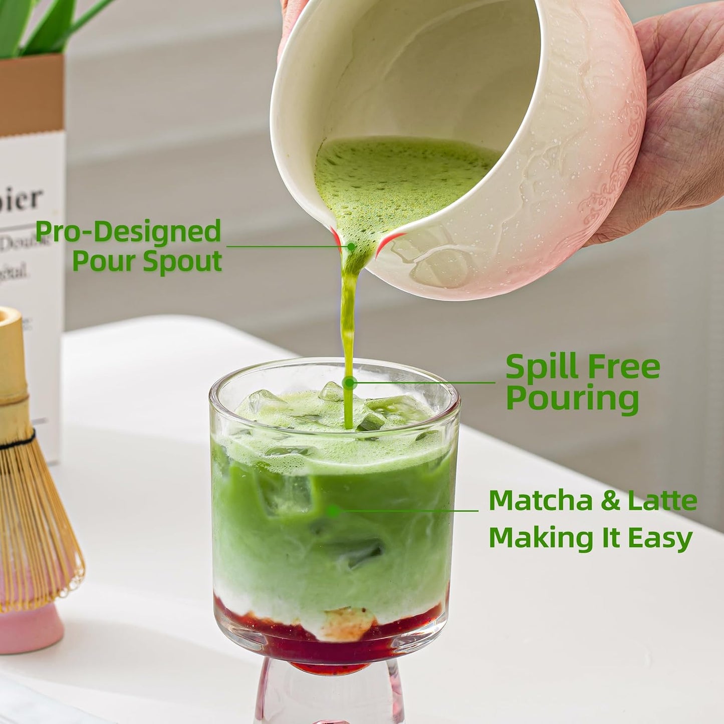 TEANAGOO 7 Pcs Matcha Whisk Set, Pink Matcha Set, Ceremony Matcha Powder Kit,Matcha Tea Set for Making Latte,Matcha Whisk Set and Bowl with Scoop&Sifter,Fuji Design Ceramic Bowl,Gift for Matcha Lovers