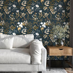Laatse Navy Floral Wallpaper Peel and Stick Boho Wallpaper Vintage Blue/Gold - Image 6