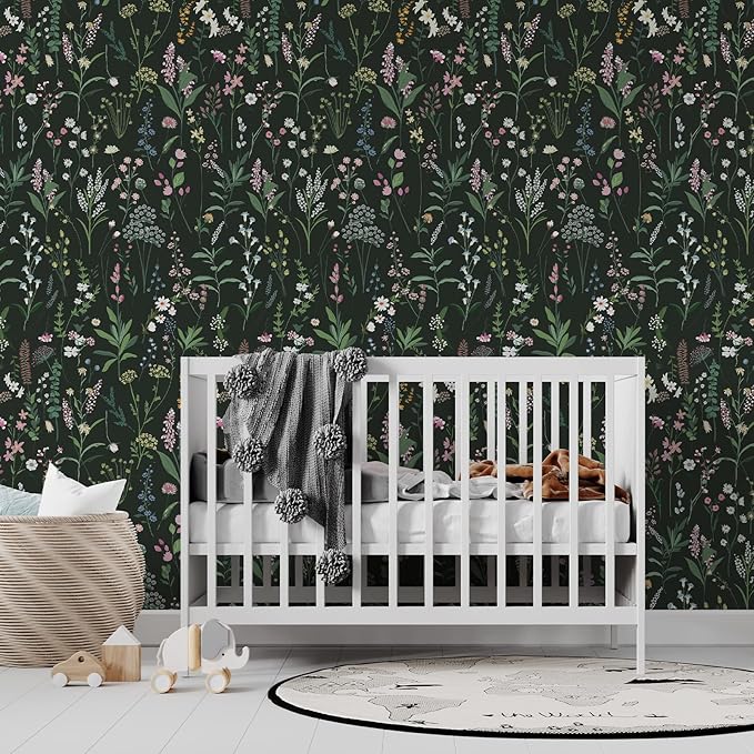 JiffDiff Floral Wallpaper Peel and Stick 17.3"x118" Dark Farm Wildwood Stick on - Image 3