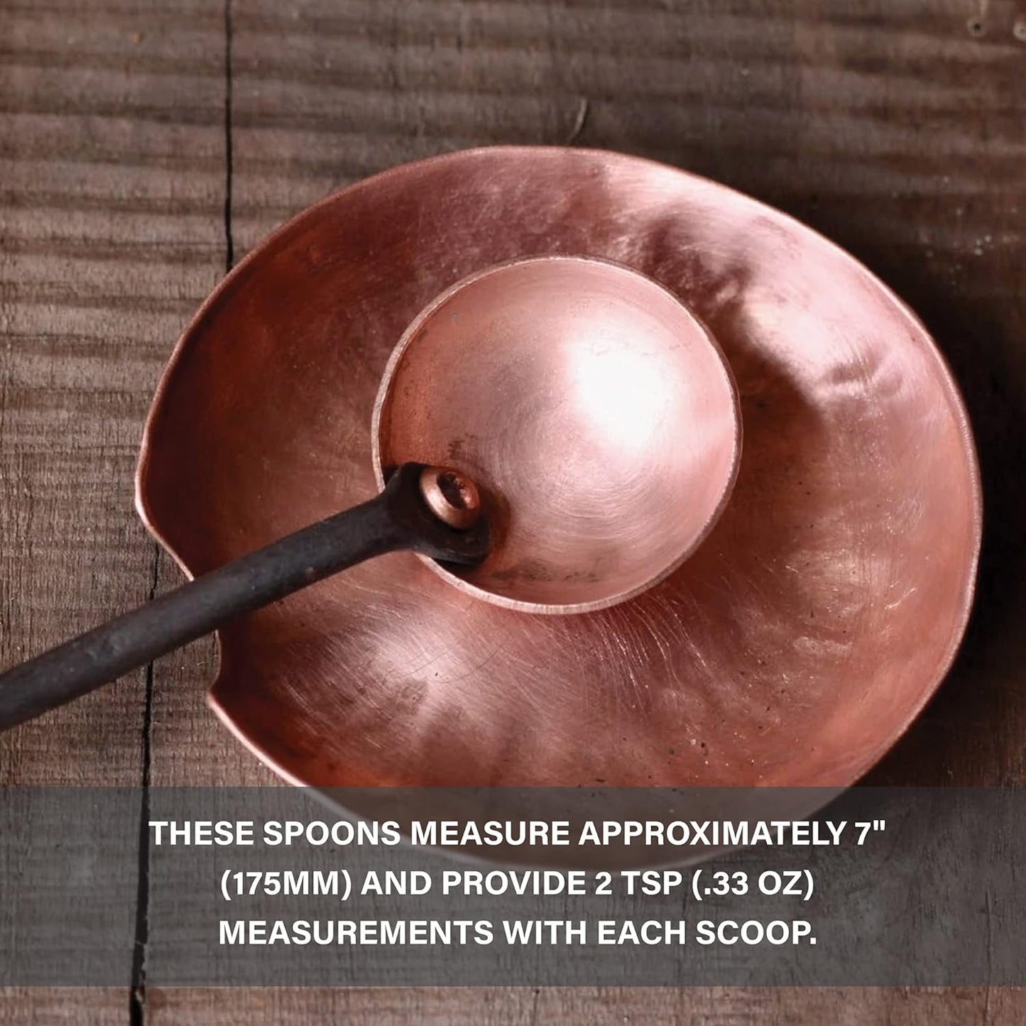 Copper and Steel Coffee Scoop | Food Grade & Measures 2 Tsp | Antique & Rustic Cast Iron Metal Spoon | Use For Espresso Beans, Tea Leaves, or Sugar | Handmade in Maine USA | By Wicks Forge