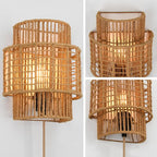 Plug-in Boho Wall Sconces Set of 2, Handwoven Rattan Wall Lights - Image 4