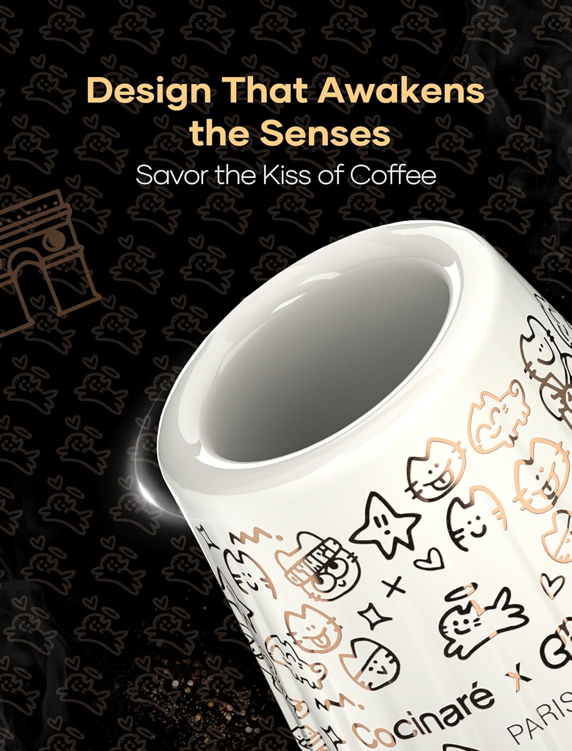 Cocinare x Chanoir KissCup Art Ceramic Espresso Cup – 2.2oz Demitasse Cup for Espresso, Pour-over coffee and Tea, Chanoir White, Art de Paris Collaboration