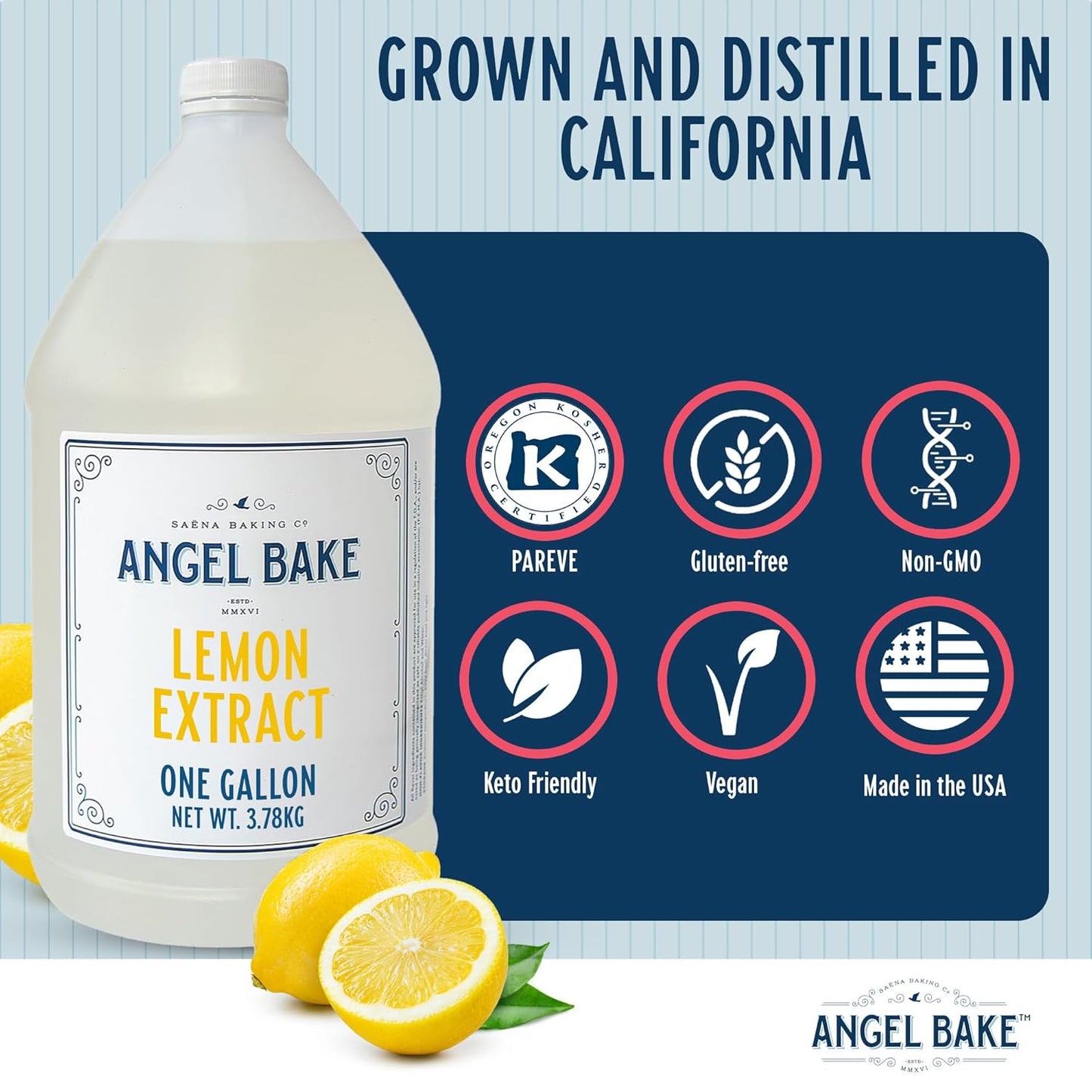 Pure Lemon Extract 5X, 1 Gallon - Natural Essence for Beverage Formulations, Bulk Manufacturing, Professional Food Developers - Kosher Certified, Vegan, Gluten-Free, Keto Friendly