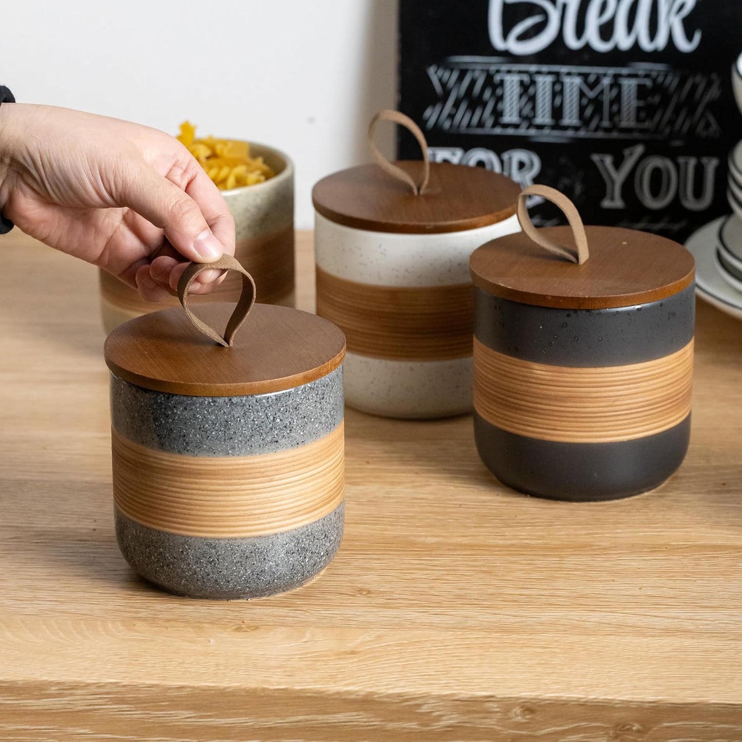 Airtight Coffee Storage Container Jar with Lid, Ceramic Kitchen Food Storage Jars for Spice Sugar Cookie, Coffee Bean Stackable Decorative Jars for Housewarming, Grey & 28 fl.oz