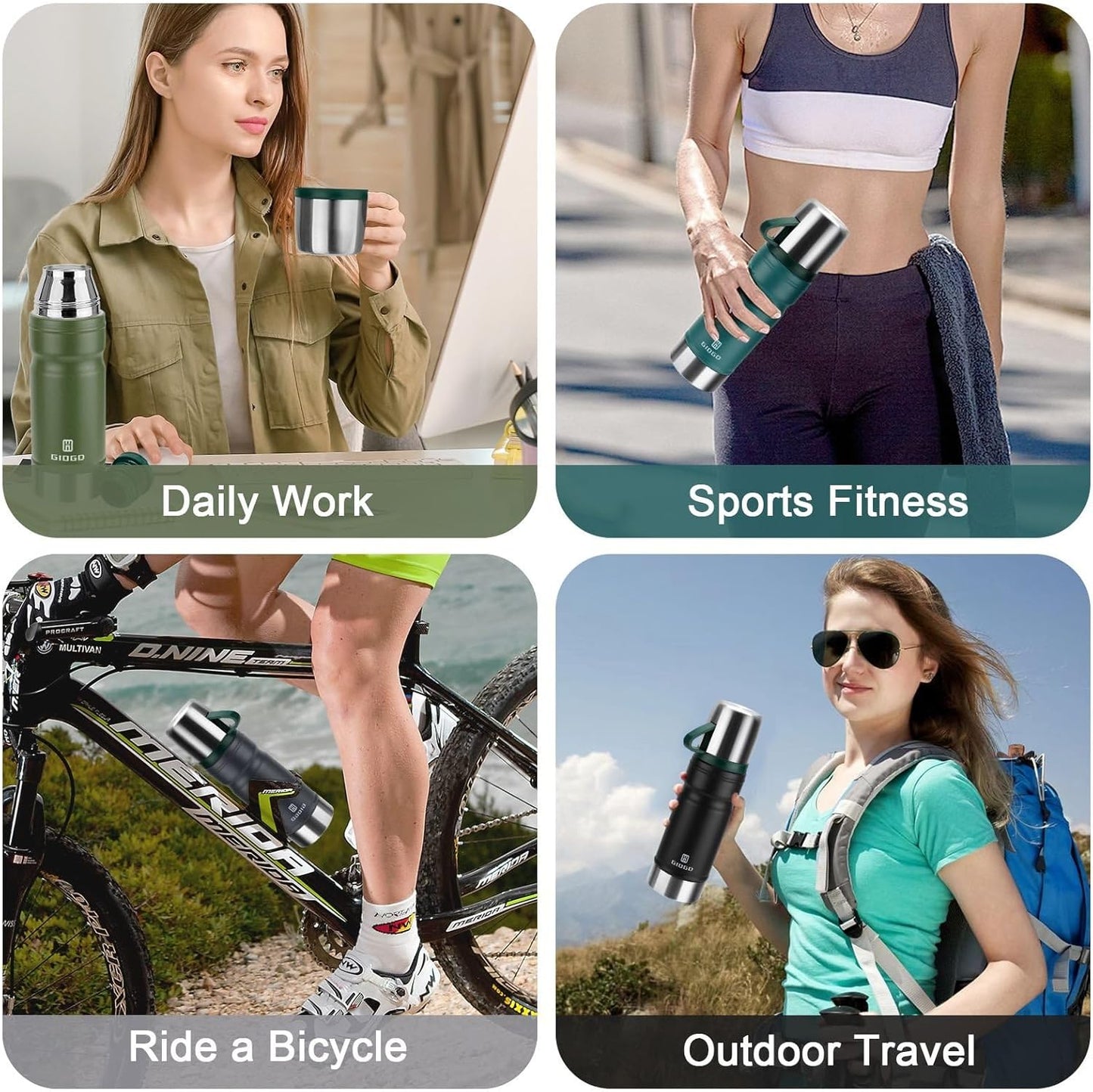 Vacuum Insulated Water Bottle Thermo Water Flask with Cup 680ml/23oz Stainless Steel Thermal Water Bottles Thermo for Hot and Cold Drinks Coffee Water(Light Gray,Single)