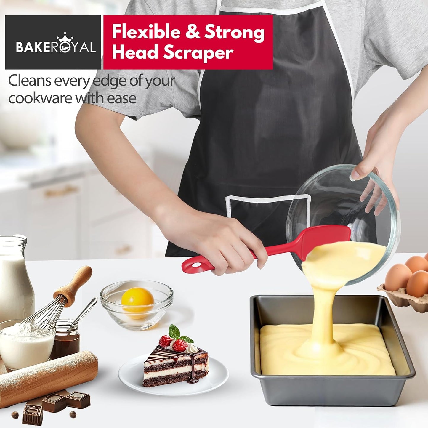 Silicone Spatula Set - 4-Piece Rubber Spatulas Silicone Heat Resistant 600°F for Everyday Task - Seamless Design Kitchen Spatulas for Nonstick Cookware - Red