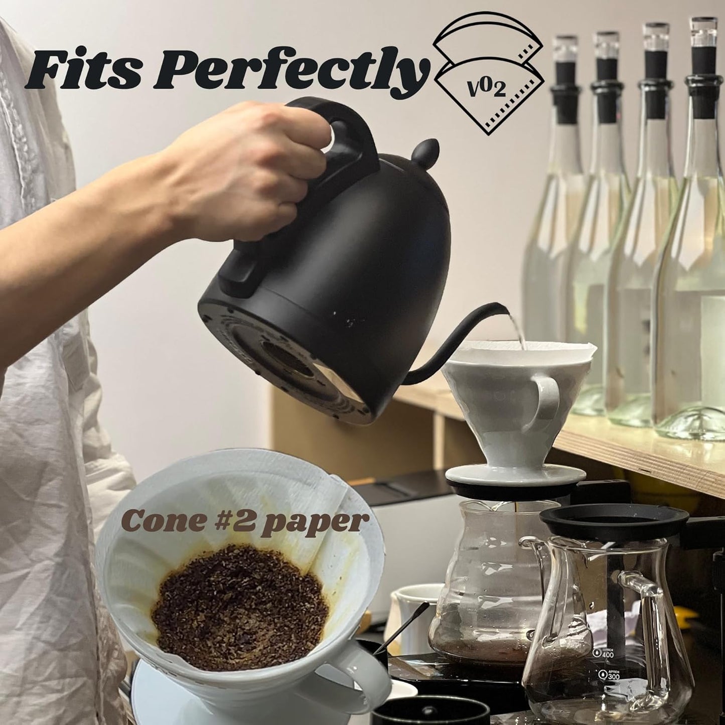 Pour Over Coffee Dripper - Ceramic Pour Over Coffee Maker Cone, Porcelain Coffee Drip, Pour Over Single Cup, Manual Brew Maker for Home, Cafe, Office - 1-4Cup, V60 Size 02 (Black)