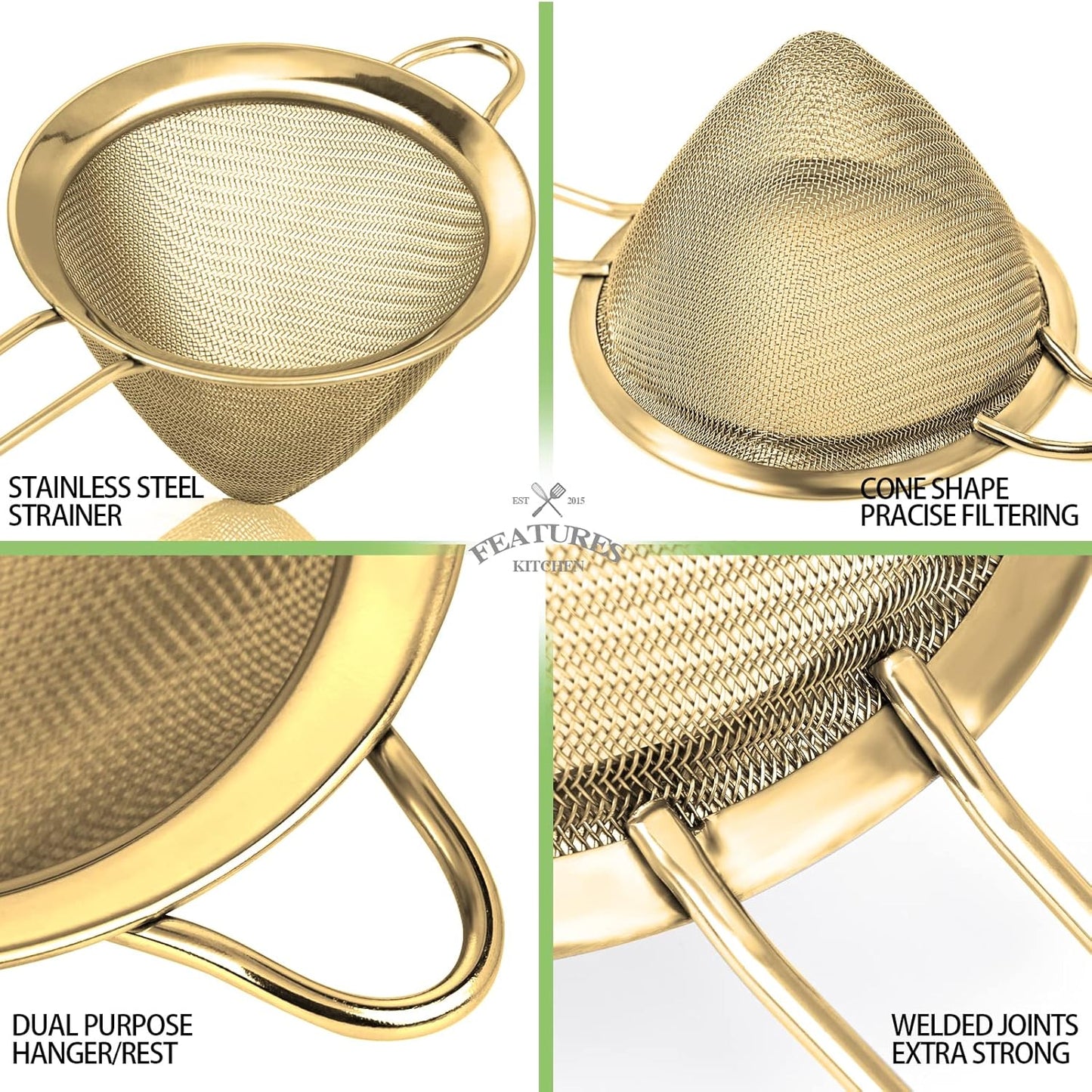 2 Pack Stainless Steel Small Food Strainer, Fine Mesh Sieve with Long Handle, Cocktail Strainer For Cocktails, Tea Herbs, Coffee & Drinks, Rust Proof & Great as Tea Strainer, 3.5inch
