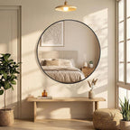 OLIXIS 28 Inch Black Round Bathroom Wall Mirror, Round Bathroom Mirrors - Image 7