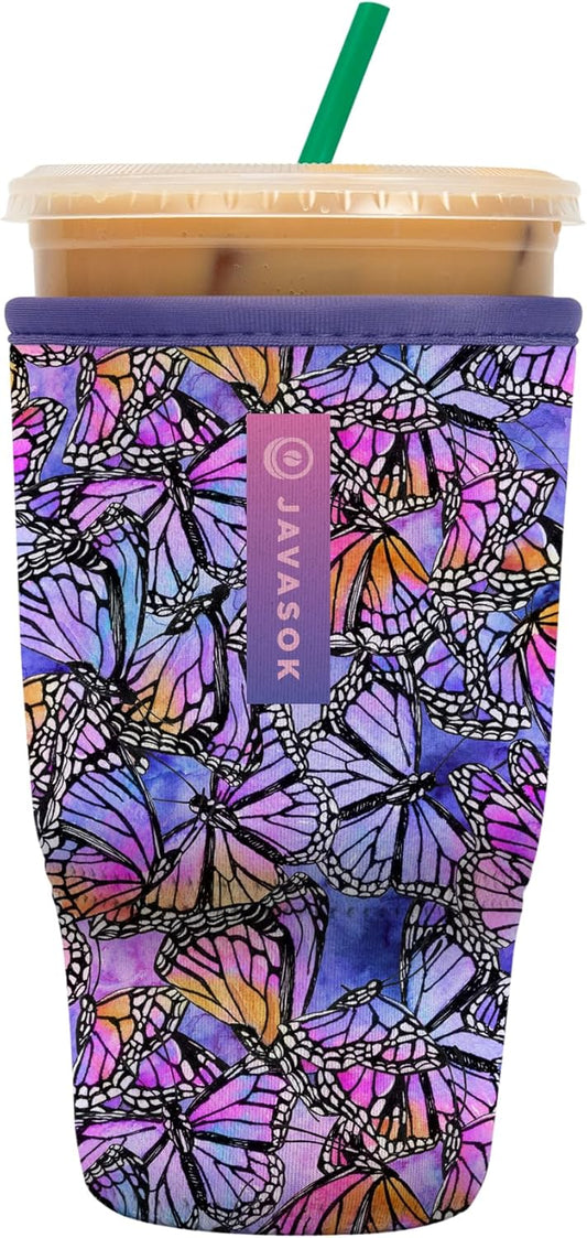 Sok It JavaSok Iced Coffee & Cold Soda Insulated Neoprene Cup Sleeve (Butterfly Galaxy, Large: 30-32oz)