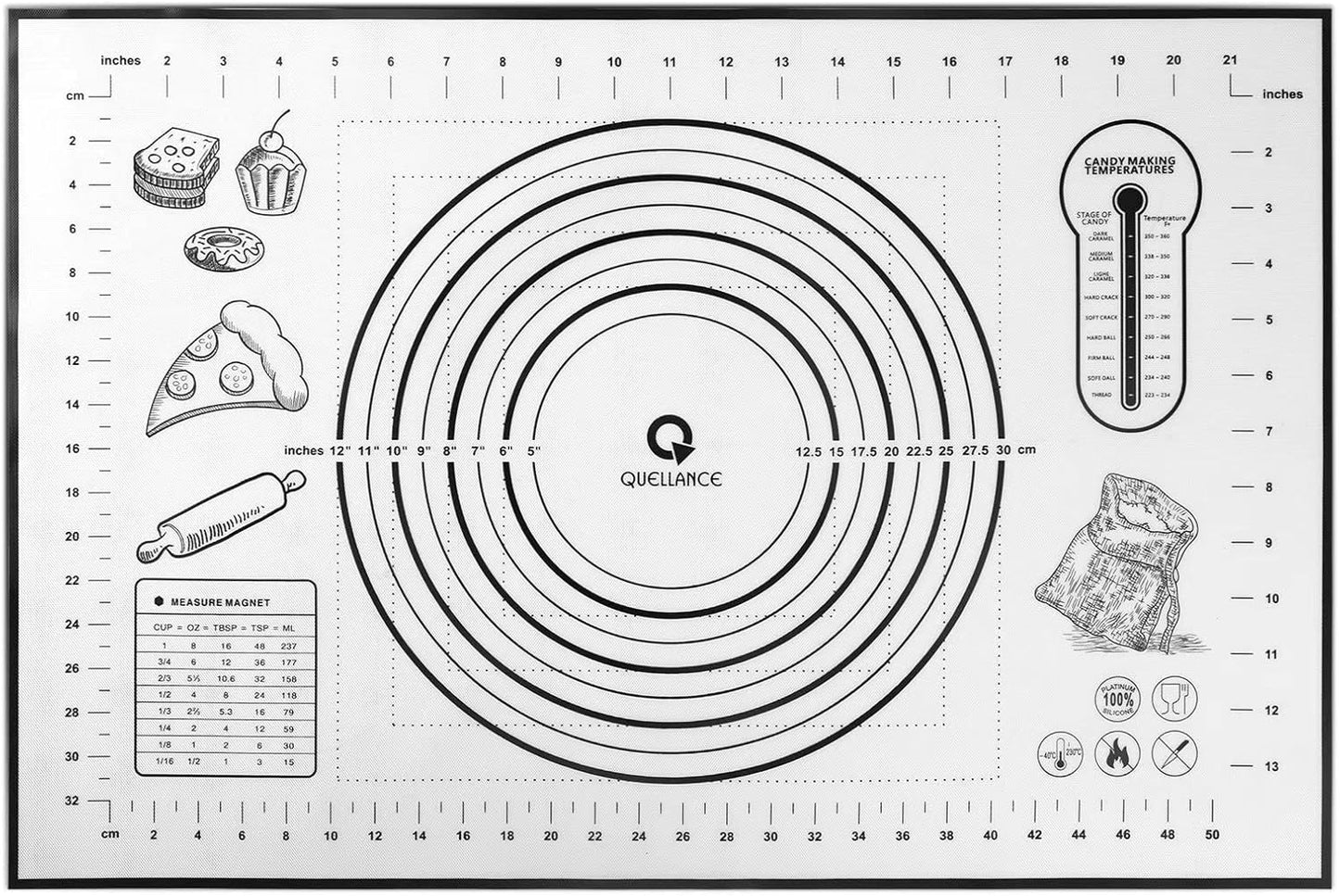 Silicone Baking Mat Extra Large, Pastry Mat with Measurement, Kitchen Counter Mat for Pie Crust, Pizza and Cookies - BPA Free Oven Liner/Kneading Matts,16" x 24", Black