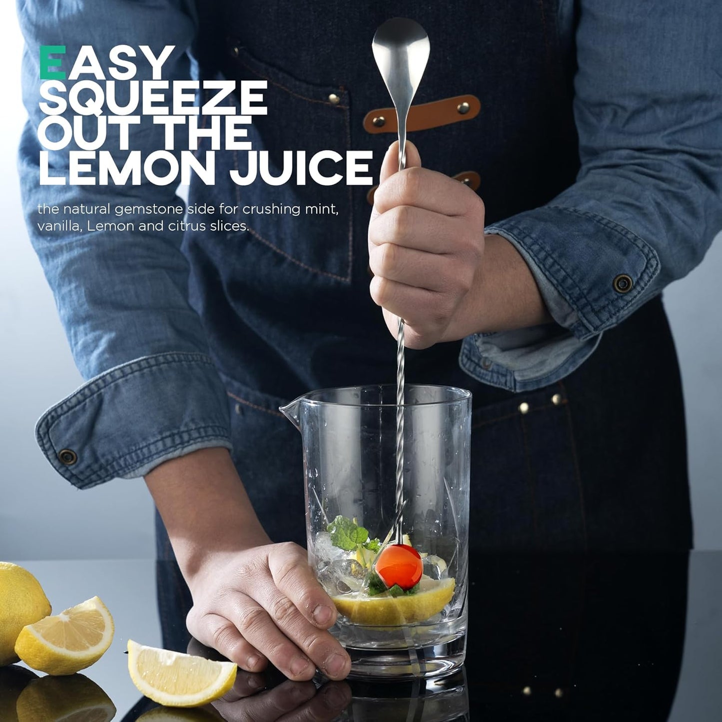 Homestia 12-Inch Natural Gemstone Bar Spoon, 304 Stainless Steel Cocktail Spoon for Layering Long Spiral Handle Mixing Spoon Stirrers for Drink (Orange)