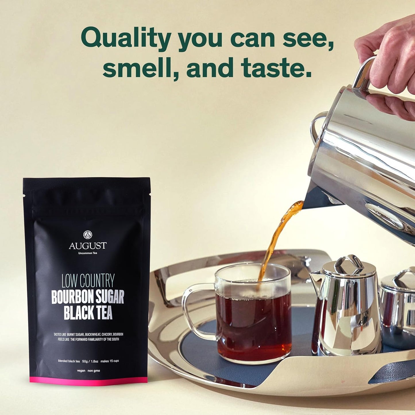 August Uncommon Low Country Bourbon Sugar Black Tea – Vegan, Non-GMO Loose Tea Leaves – Wild Flavor in a 1.75oz Resealable Pouch (Makes 15-30 Cups)