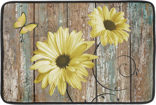 Rustic Daisy Dish Drying Mat for Kitchen Countertop 18x24 inch Yellow Sunflowers on Wooden Board Dish Drainer Mats Fast Drying Country Vintage Style Shabby Chic Flower Dish Drying Pad Decor Large