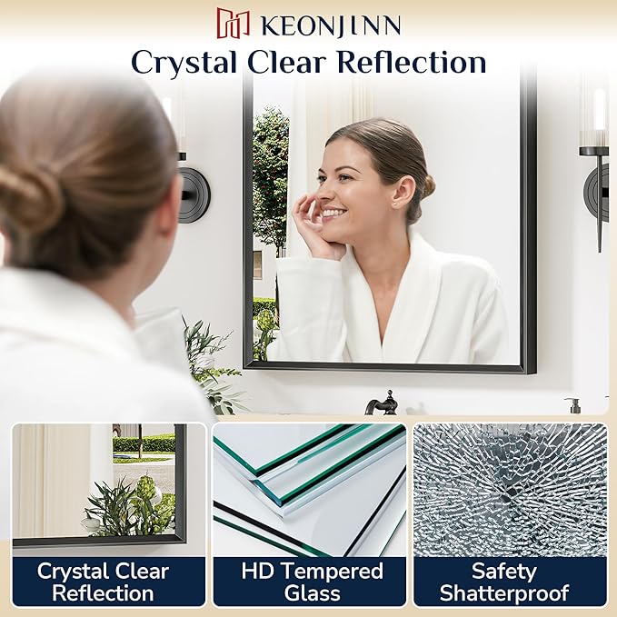 Keonjinn 48 x 30 Inch Black Bathroom Mirrors - Image 3