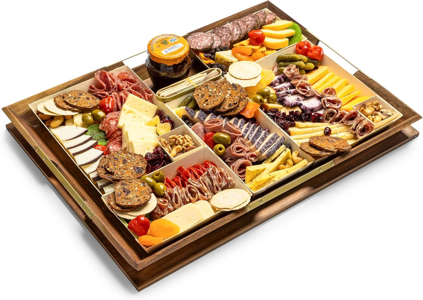 Curate Medium Acacia Wood Serving Tray with Handles for Coffee Table, Breakfast & Dinner, Rustic Decorative Wooden Serving Tray for Kitchen, Dining & Charcuterie Boards, (20.8" x 10.8" x 2")