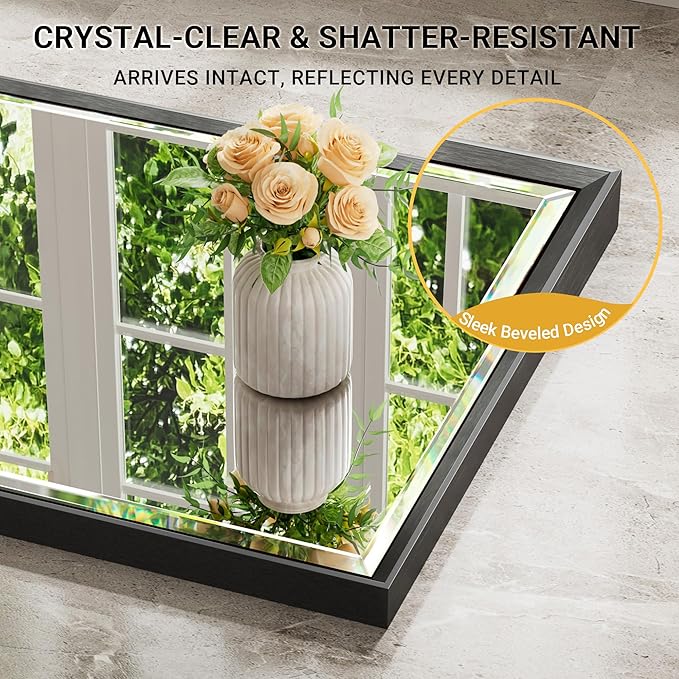 48 x 36 Black Framed Mirror for Bathroom, Beveled Black Bathroom Vanity Mirror - Image 3