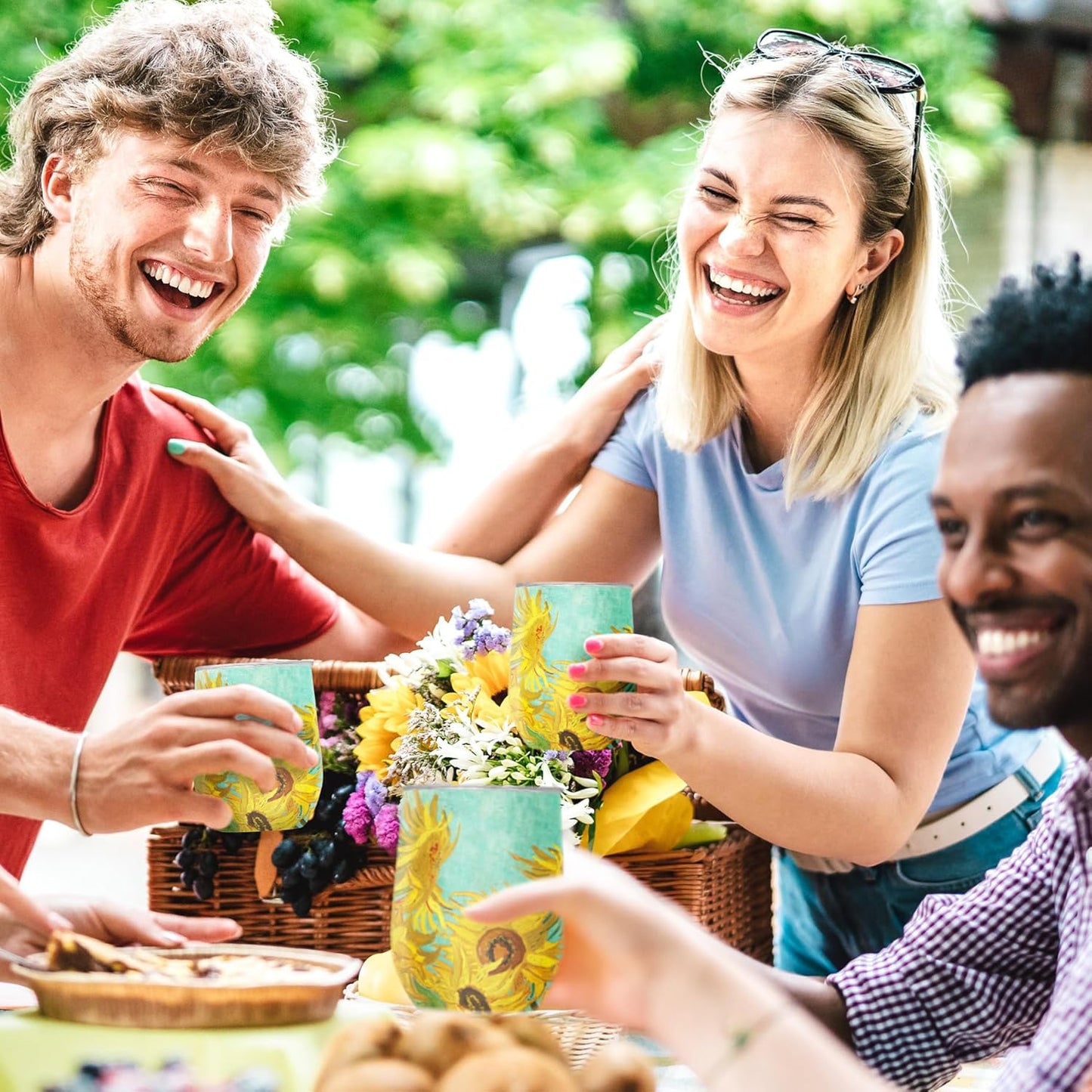 RainCaper 18/8 Stainless Steel Insulated Water Tumbler with Straw | 30oz, BPA-Free, Double Wall for Hot & Cold | Travel-Friendly, Cup Holder Ready (van Gogh Sunflowers)