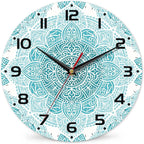 Teal Mandala Flower Wall Clock, Silent Non-Ticking, Battery Operated, Wooden by DEMACYA